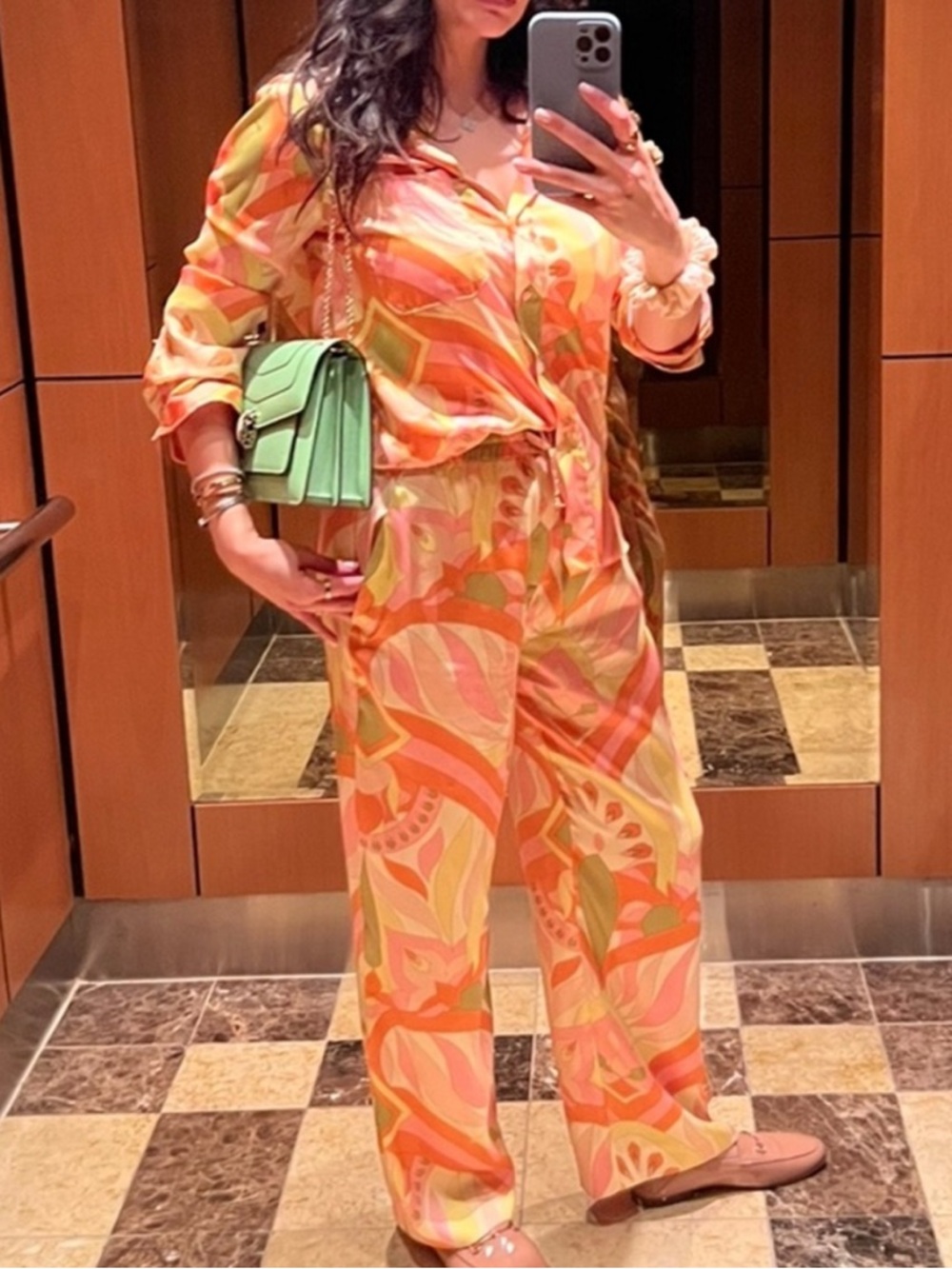 Zara Vibrant Abstract 70's Pink Orange Yellow Green Printed Set - Picture 2 of 13